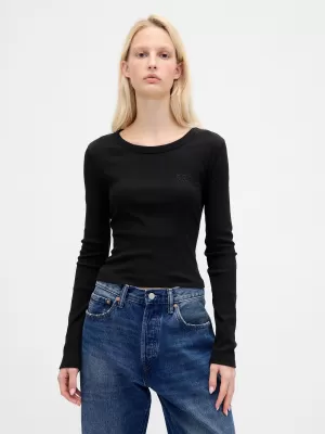 Tricou pentru femei GAP LONGSLEEVE LOGO TEE 801017-04 NEGRU