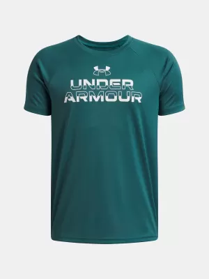 Tricou băieți UNDER ARMOUR UA TECH SPLIT WORDMARK SS 1383010-338 VERDE