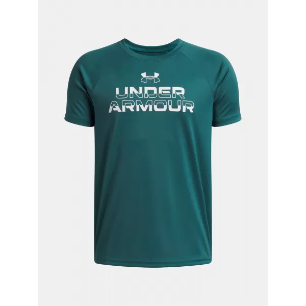  Tricou băieți UNDER ARMOUR UA TECH SPLIT WORDMARK SS 1383010-338 VERDE 