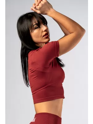 Crop top fără cusături, cu mâneci scurte POWER 891 RED Nebbia