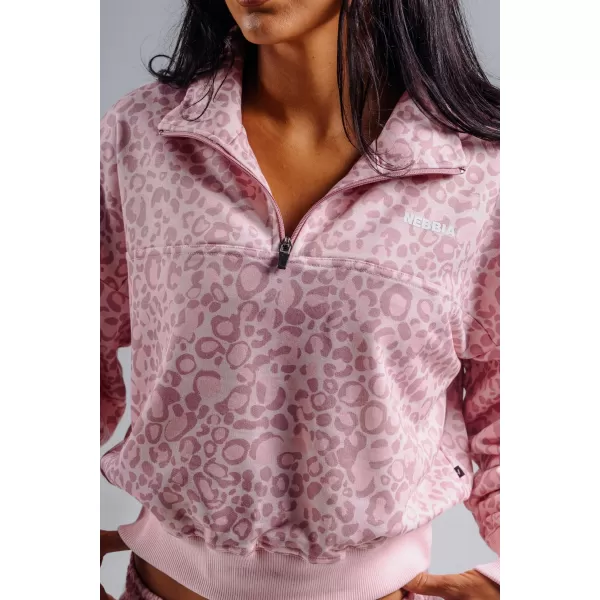  Hanorac cu jumătate de fermoar cu imprimeu leopard NEBBIA PRIMAL 866 LEOPARD ROZ 