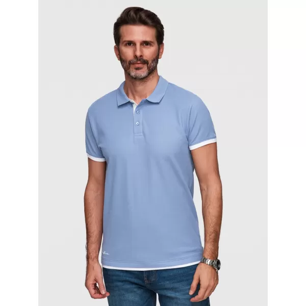  Tricou pentru bărbați cu guler OMBRE OM-POSS-0170 ALBASTRU 