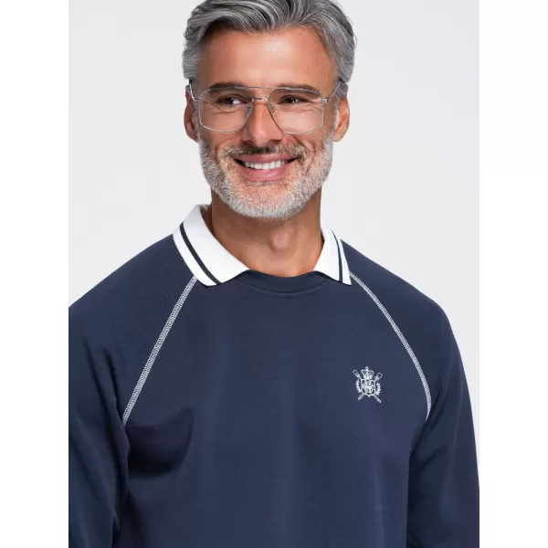  Hanorac pentru bărbați OMBRE OM-SSNZ-0269 ALBASTRU MARIN 