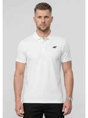 Tricou pentru bărbați cu guler 4F WMM00TPTSM0770 ALB