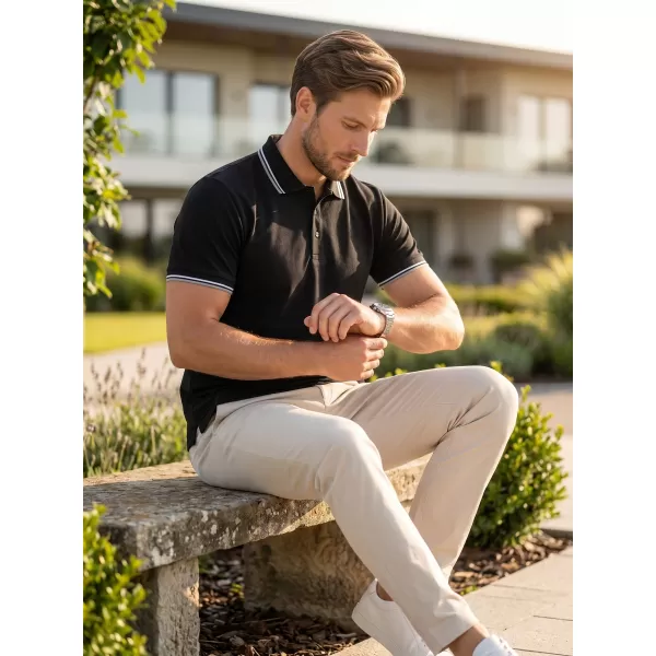  Tricou pentru bărbați cu guler MALFINI FOCUS 232 NEGRU 
