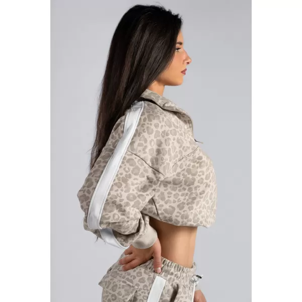  Hanorac cu jumătate de fermoar cu imprimeu leopard NEBBIA PRIMAL 866 LEOPARD CREM 