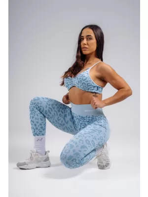 Sutien sport cu suport mediu cu imprimeu leopard NEBBIA PRIMAL 854 LEOPARD ALBASTRU