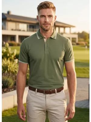 Tricou pentru bărbați cu guler MALFINI FOCUS 232 KAKI