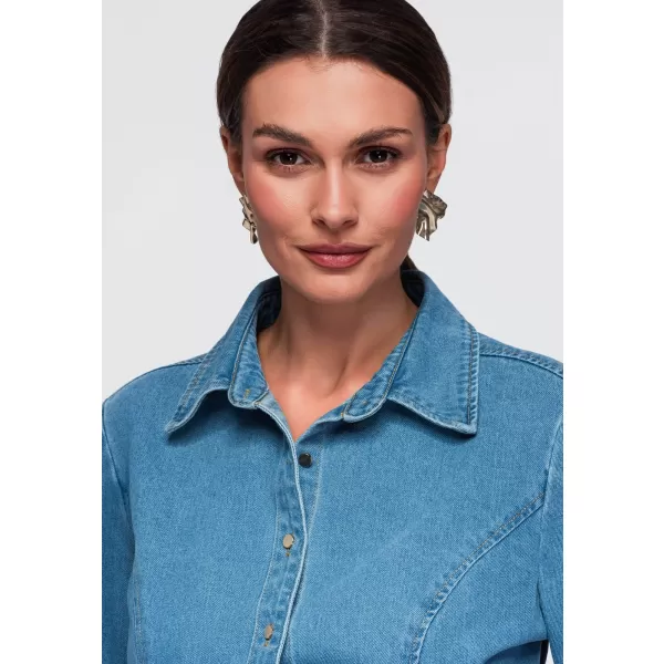  Cămașă de damă OMBRE OW-SH-E0070 ALBASTRU 