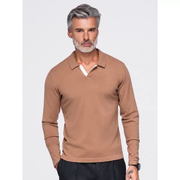  Tricou pentru bărbați cu guler OMBRE OM-POLS-0138 MARO DESCHIS 