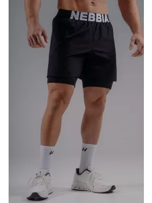 Pantaloni scurți de antrenament cu două straturi NEBBIA PRIMAL 878 NEGRU