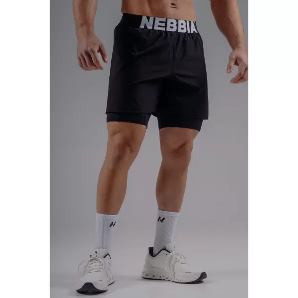  Pantaloni scurți de antrenament cu două straturi NEBBIA PRIMAL 878 NEGRU 