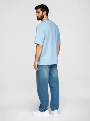 Tricou pentru bărbați OMBRE OM-TSBC-0291 NEGRU/ALBASTRU DESCHIS/ALB APROAPE