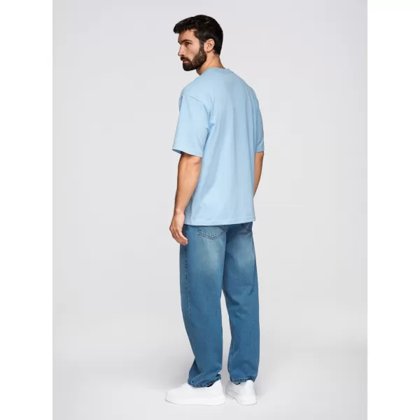  Tricou pentru bărbați OMBRE OM-TSBC-0291 NEGRU/ALBASTRU DESCHIS/ALB APROAPE 