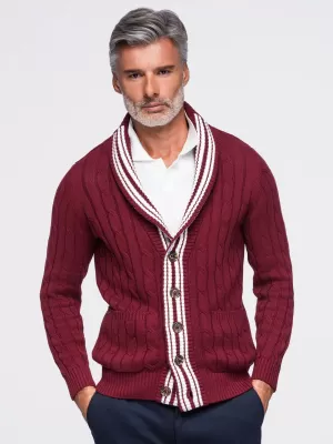 Cardigan pentru bărbați OMBRE OM-SWCD-0196 BURGUNDIA