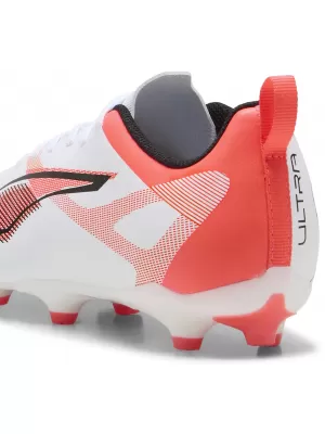 Ghete de fotbal pentru copii PUMA ULTRA 5 PLAY FG/AG JR 108170-01 ALB/NEGRU/ROȘU STRĂLUCITOR
