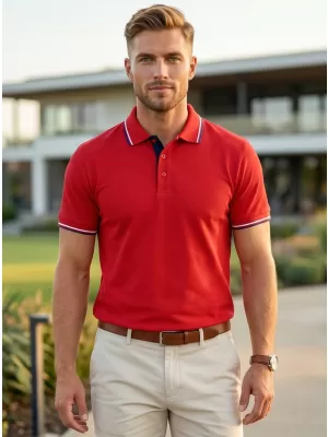 Tricou pentru bărbați cu guler MALFINI FOCUS 232 ROŞU