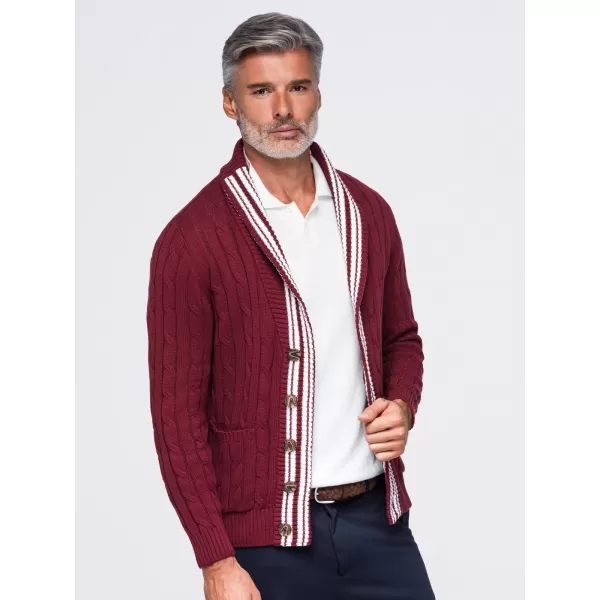  Cardigan pentru bărbați OMBRE OM-SWCD-0196 BURGUNDIA 