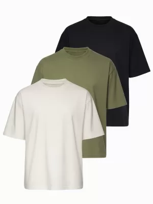 Tricou pentru bărbați OMBRE OM-TSBC-0291 NEGRU/ALB MURDAR/MĂSLINIU PAL
