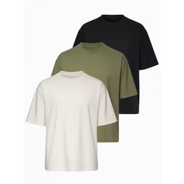  Tricou pentru bărbați OMBRE OM-TSBC-0291 NEGRU/ALB MURDAR/MĂSLINIU PAL 