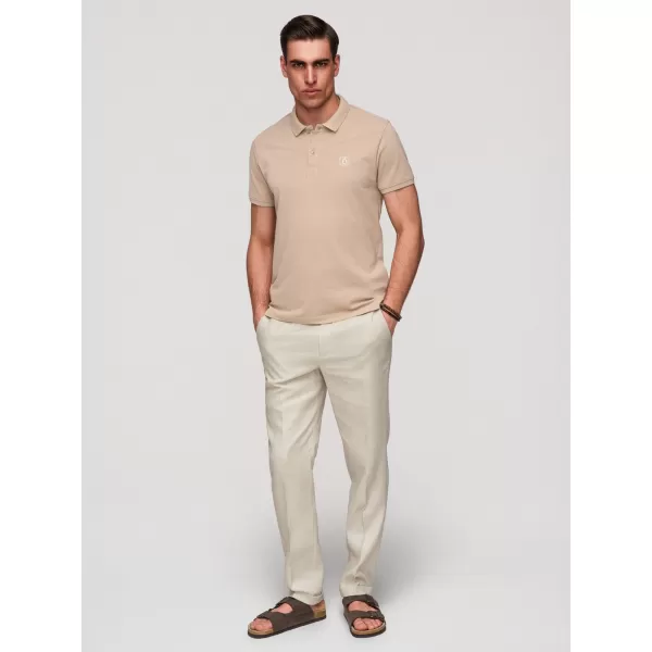  Tricou pentru bărbați cu guler OMBRE OM-POBS-0171 ALB/ALB/MARO DESCHIS 