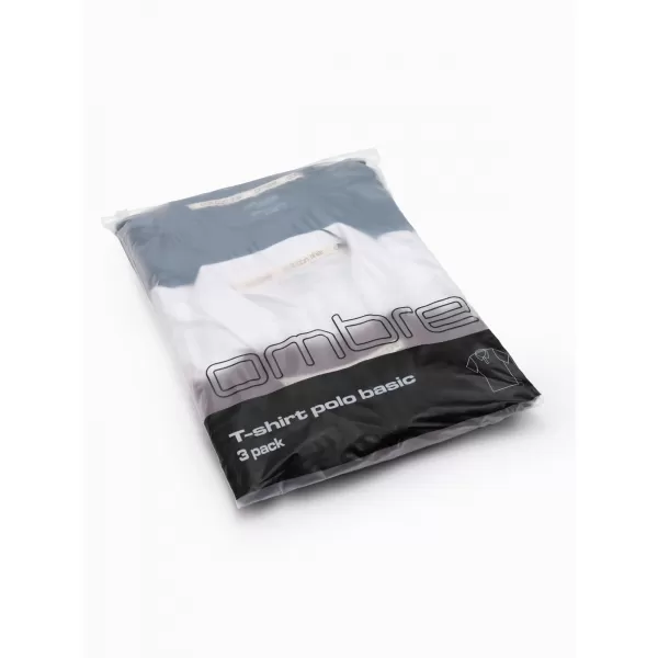  Tricou pentru bărbați cu guler OMBRE OM-POBS-0171 ALB/MARO/ALBASTRU ÎNCHIS 