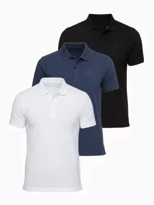Tricou pentru bărbați cu guler OMBRE OM-POBS-0171 NEGRU/BLEUMARIN/ALB