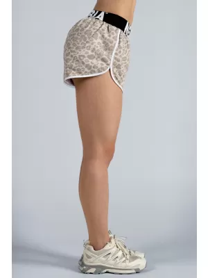Pantaloni scurți de antrenament cu imprimeu leopard NEBBIA PRIMAL 855 LEOPARD CREM
