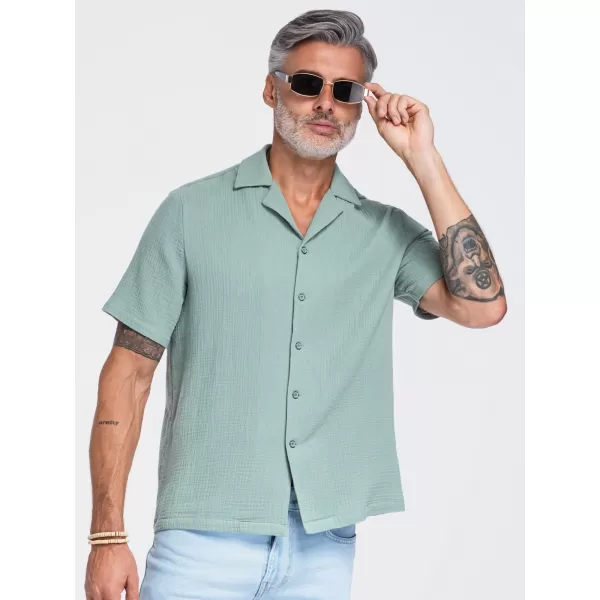  Cămașă pentru bărbați OMBRE OM-SHSS-0223 VERDE PASTEL 