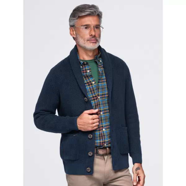  Cardigan pentru bărbați OMBRE OM-SWCD-0200 ALBASTRU MARIN 