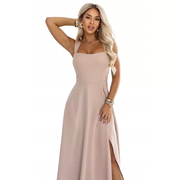  Rochie NUMOCO 633-5 BEJ ÎNCHIS CU SCLIPICI 