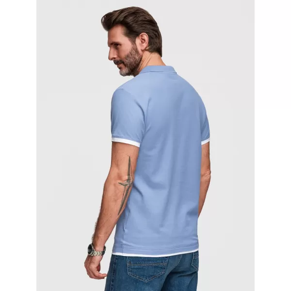  Tricou pentru bărbați cu guler OMBRE OM-POSS-0170 ALBASTRU 