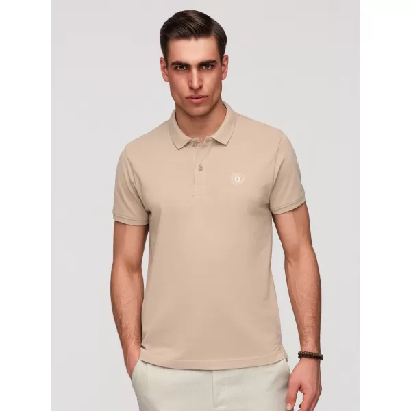  Tricou pentru bărbați cu guler OMBRE OM-POBS-0171 ALB/ALB/MARO DESCHIS 