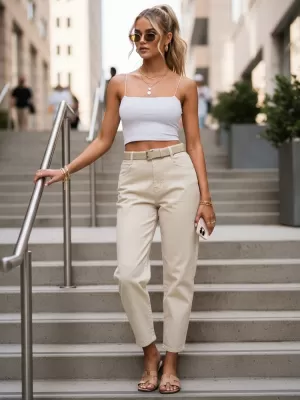 Pantaloni de dama DSTREET UY3089 ECRU