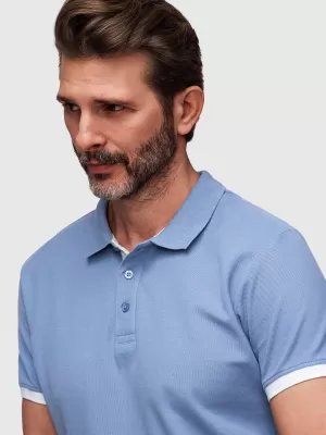 Tricou pentru bărbați cu guler OMBRE OM-POSS-0170 ALBASTRU