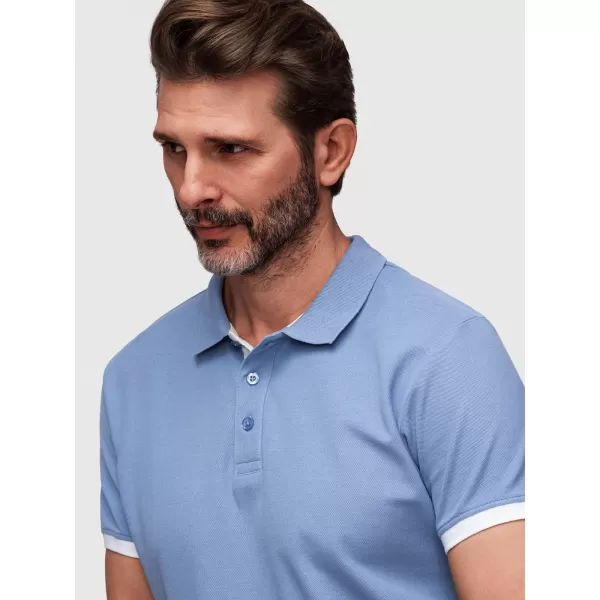  Tricou pentru bărbați cu guler OMBRE OM-POSS-0170 ALBASTRU 