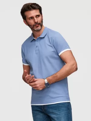 Tricou pentru bărbați cu guler OMBRE OM-POSS-0170 ALBASTRU