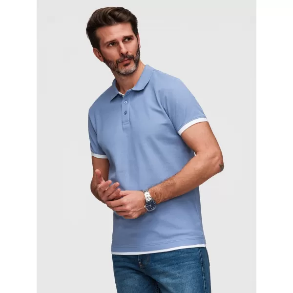  Tricou pentru bărbați cu guler OMBRE OM-POSS-0170 ALBASTRU 