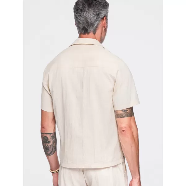  Cămașă pentru bărbați OMBRE OM-SHSS-0221 CREMĂ 