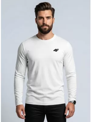 Tricou pentru bărbați cu mâneci lungi 4F WMM00TLONM611 ALB