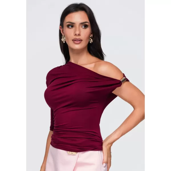  Tricou de damă OMBRE OW-TS-E0075 BURGUNDIA 