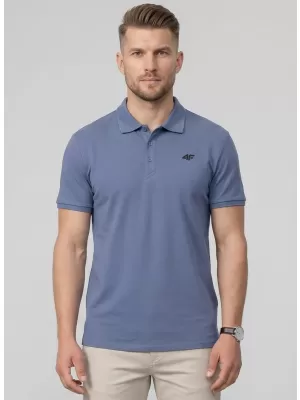 Tricou pentru bărbați cu guler 4F WMM00TPTSM0770 DENIM