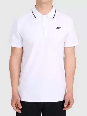 Tricou pentru bărbați cu guler 4F WMM00TPTSM0773 ALB