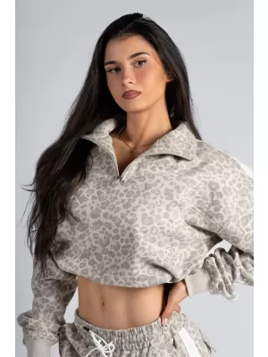 Hanorac cu jumătate de fermoar cu imprimeu leopard NEBBIA PRIMAL 866 LEOPARD CREM