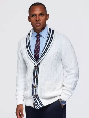 Cardigan pentru bărbați OMBRE OM-SWCD-0196 ALB