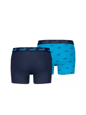 Boxeri pentru bărbați PUMA ELEMENTS MEN LOGO PRINT BOXERS 2P 93875401 COMBINAȚIE ALBASTRĂ