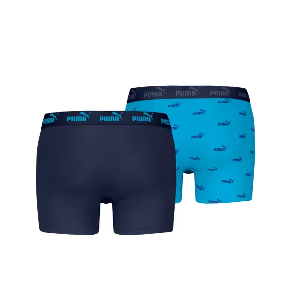 Boxeri pentru bărbați PUMA ELEMENTS MEN LOGO PRINT BOXERS 2P 93875401 COMBINAȚIE ALBASTRĂ 