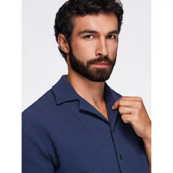  Cămașă pentru bărbați OMBRE OM-SHSS-0220 ALBASTRU MARIN 