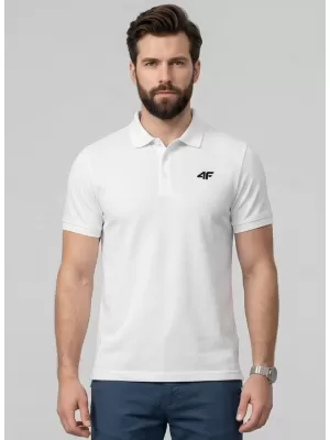 Tricou pentru bărbați cu guler 4F WMM00TPTSM0771 ALB