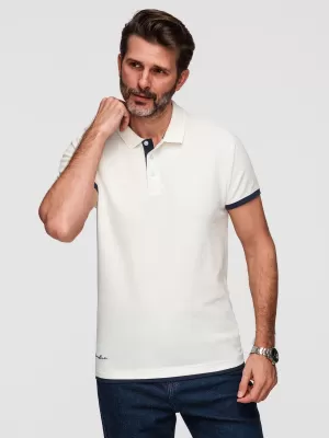 Tricou pentru bărbați cu guler OMBRE OM-POSS-0170 ALB